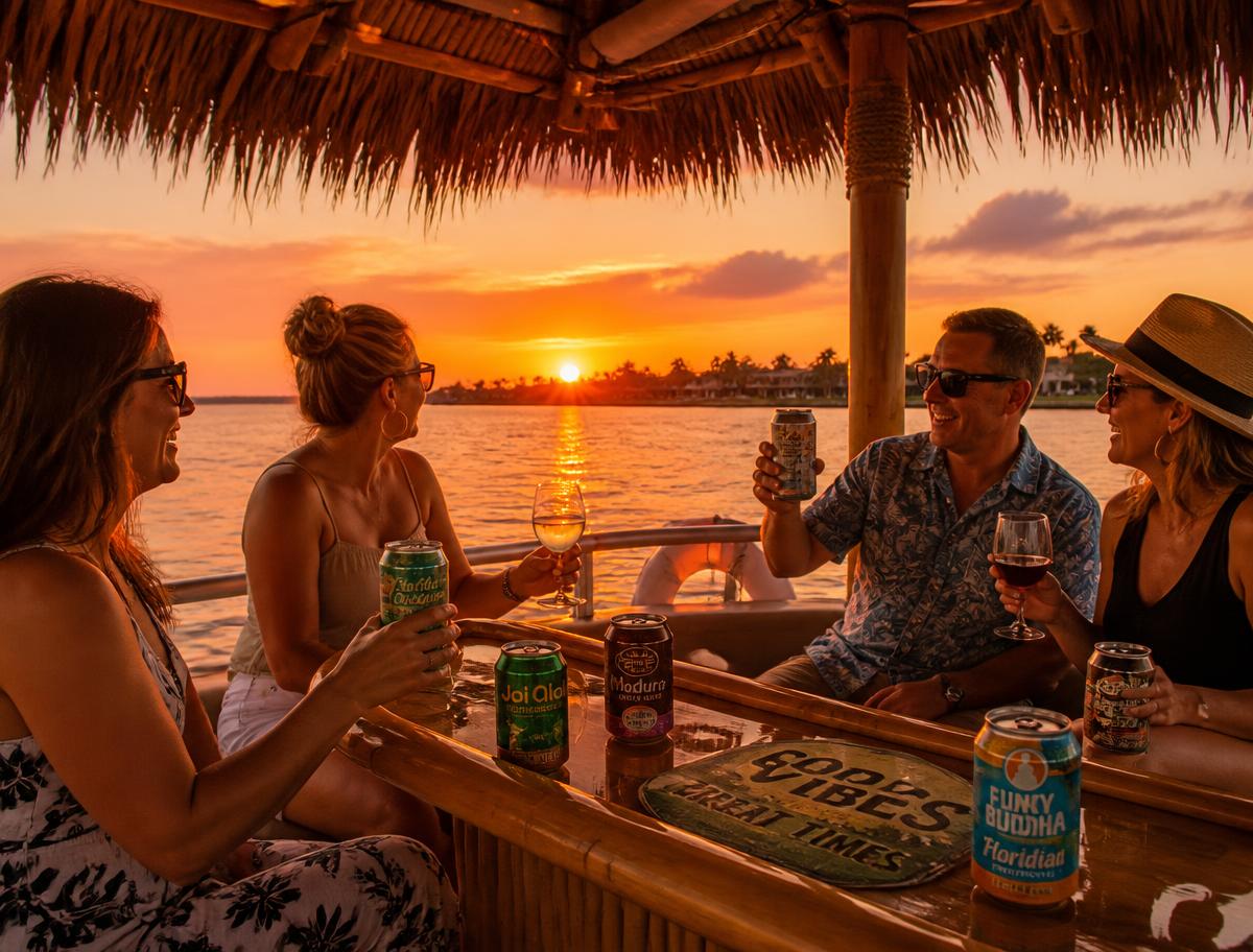 Sunset tiki boat cruise with craft beer and wine on Choctawhatchee Bay